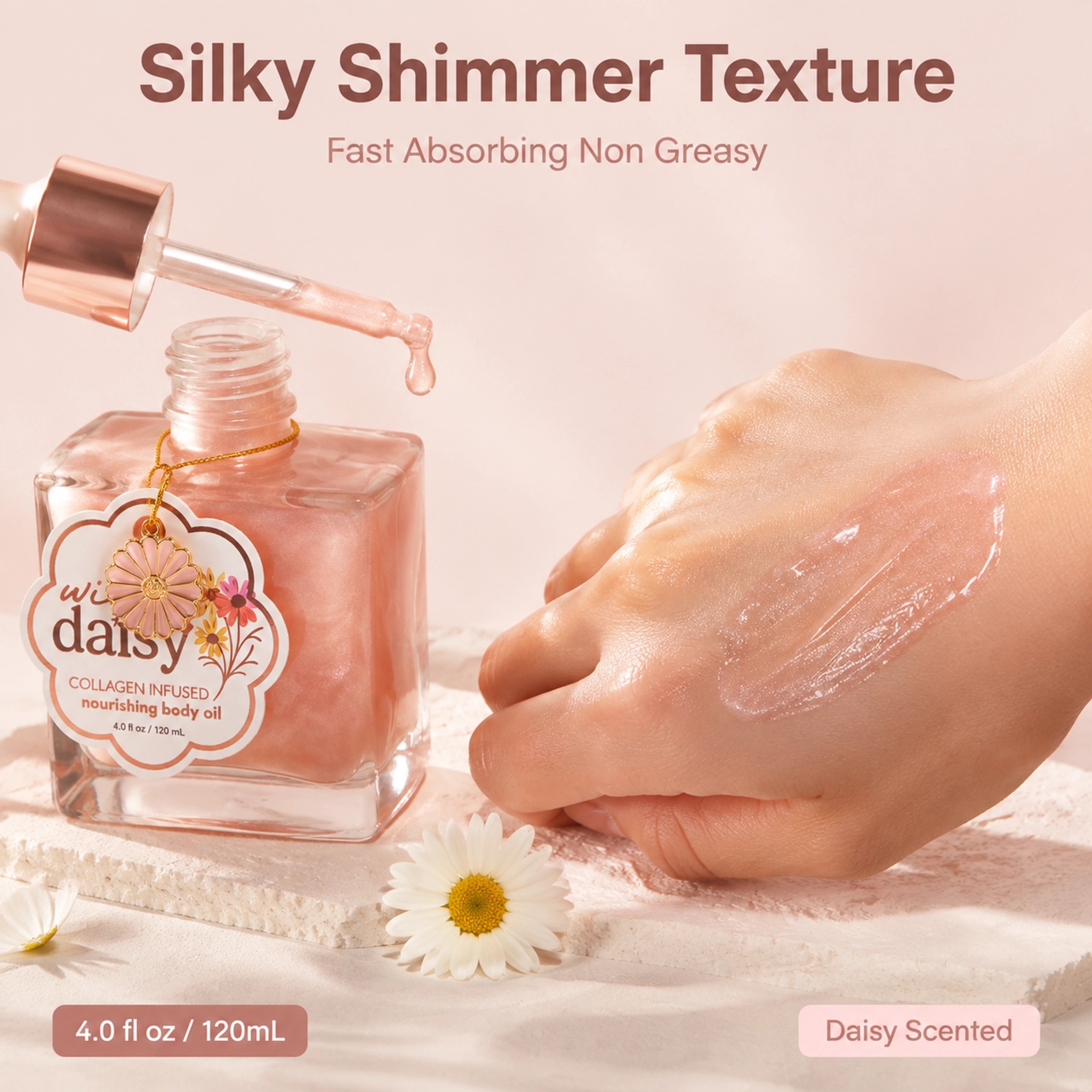 Daisy Shimmer Illuminating Body Oil 120ml Collagen Infused Moisturizing Nourishing Private Label Custom Logo Wholesale