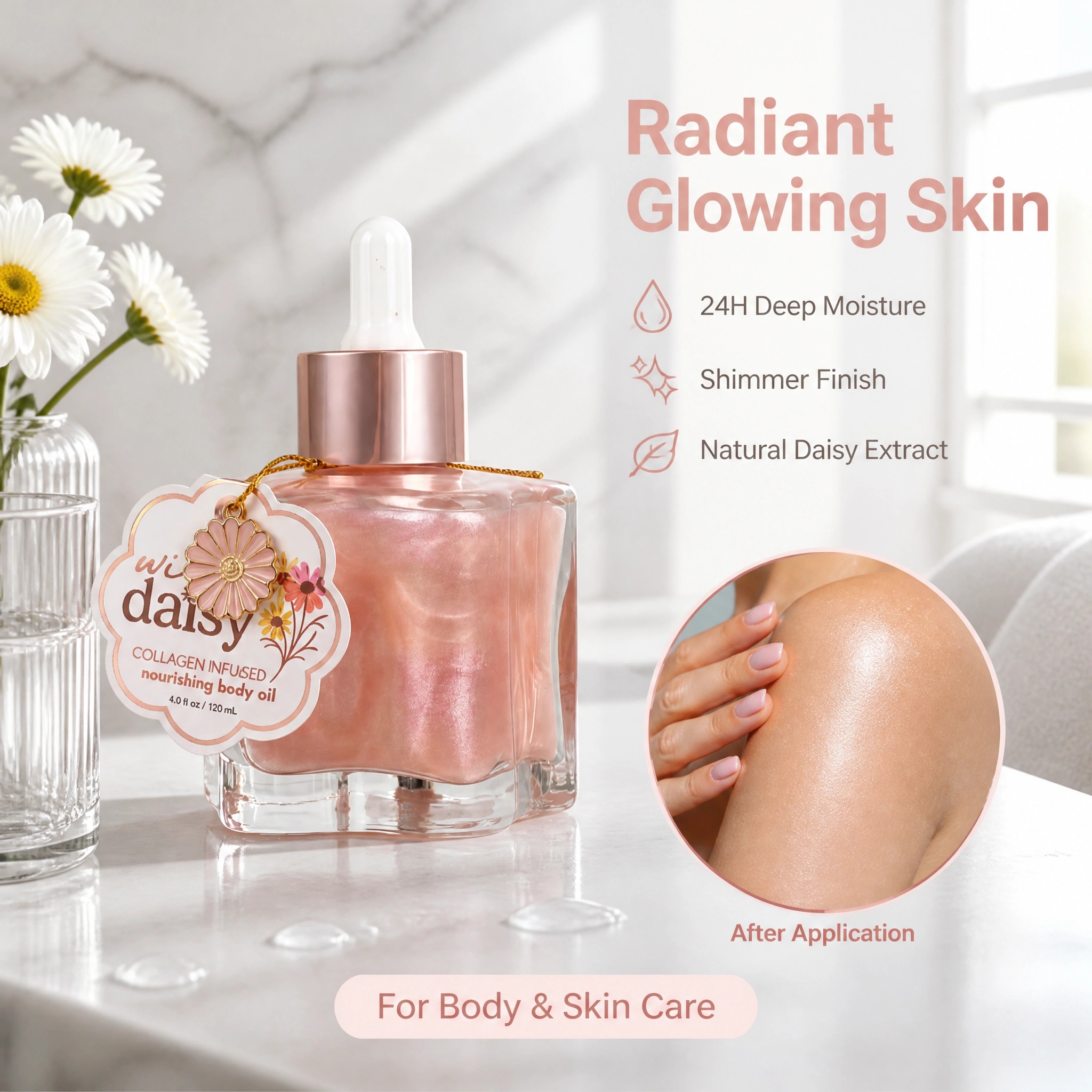 Daisy Shimmer Illuminating Body Oil 120ml Collagen Infused Moisturizing Nourishing Private Label Custom Logo Wholesale
