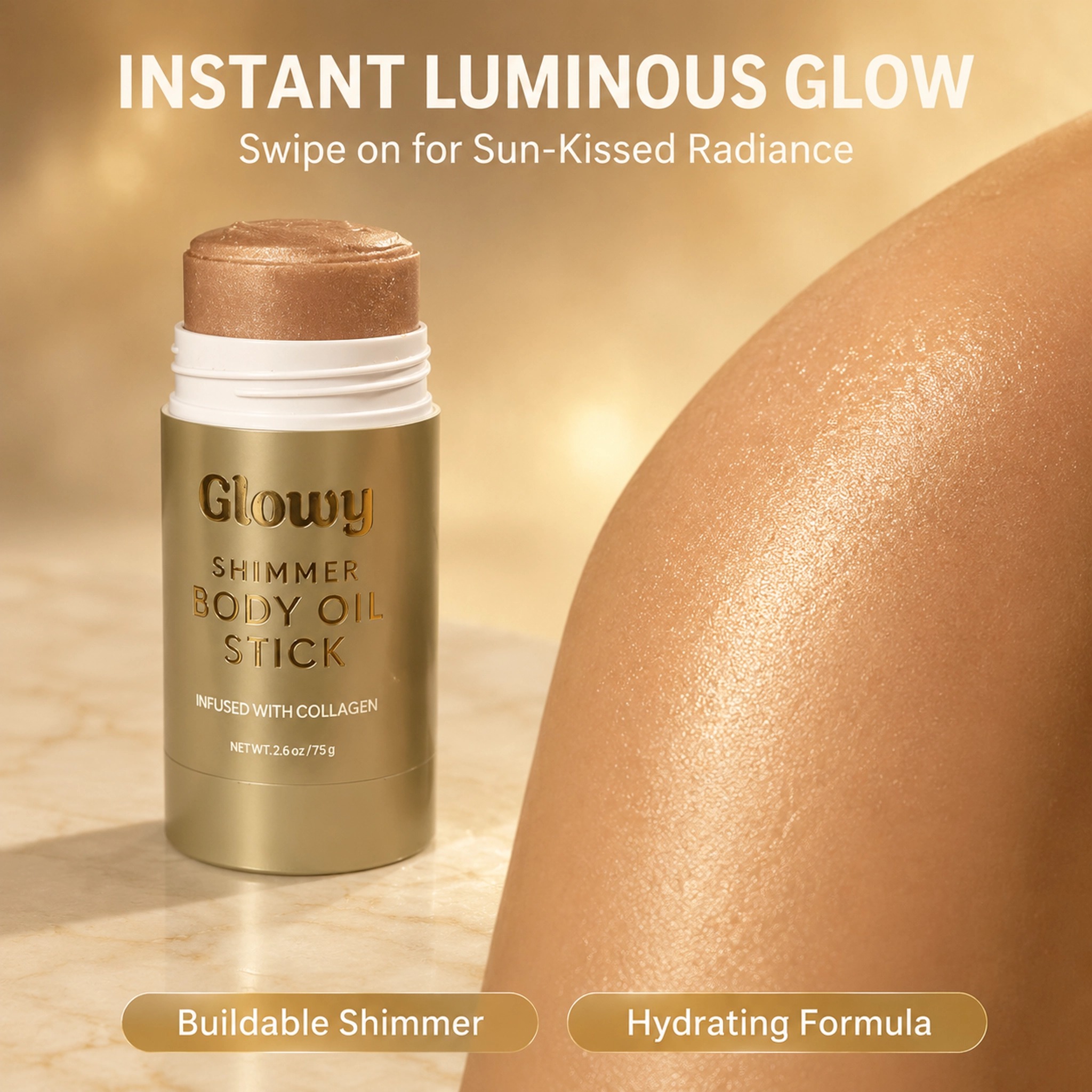 Glowy Shimmer Body Oil Stick 75g Collagen Infused Moisturizing Nourishing Private Label Custom Logo Wholesale
