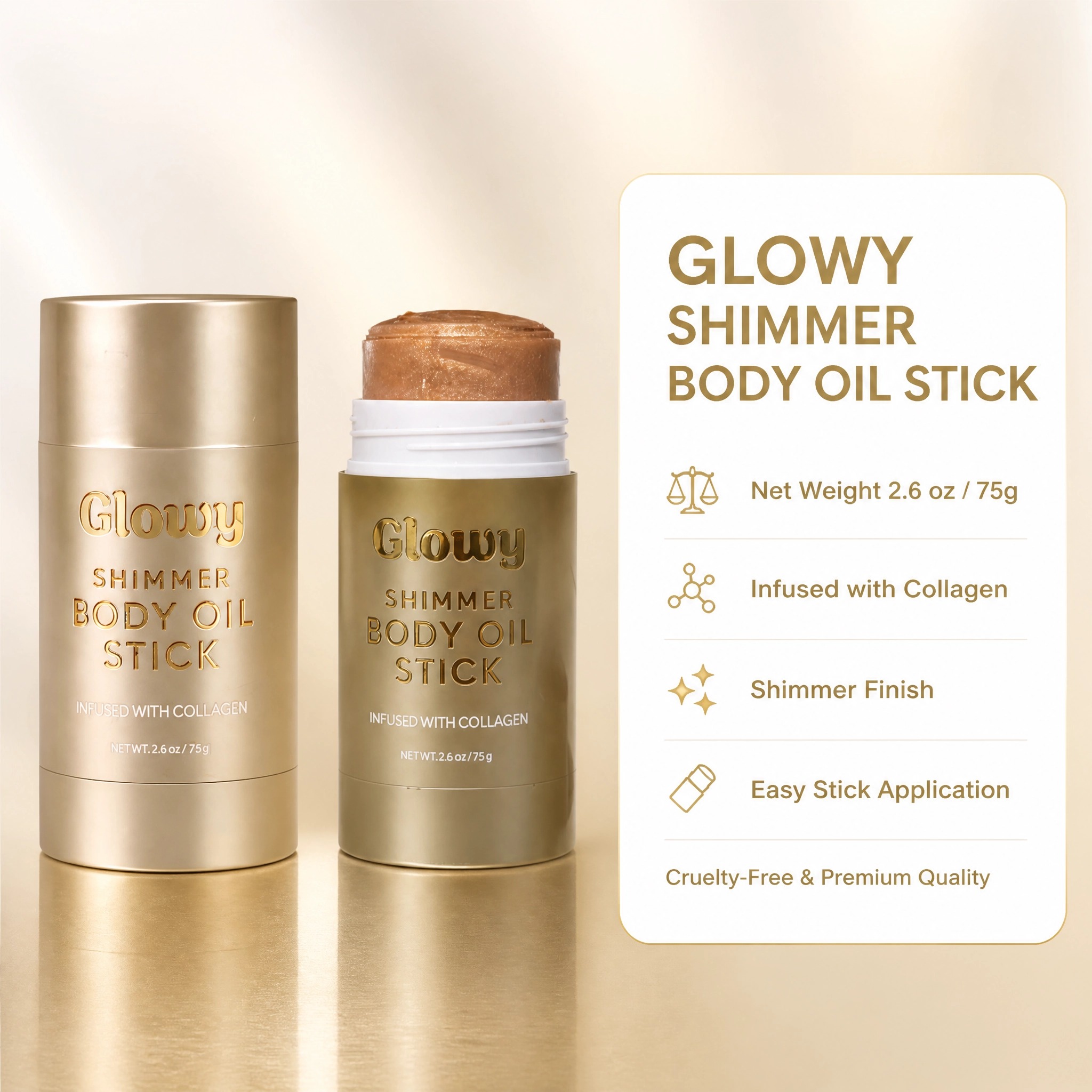 Glowy Shimmer Body Oil Stick 75g Collagen Infused Moisturizing Nourishing Private Label Custom Logo Wholesale