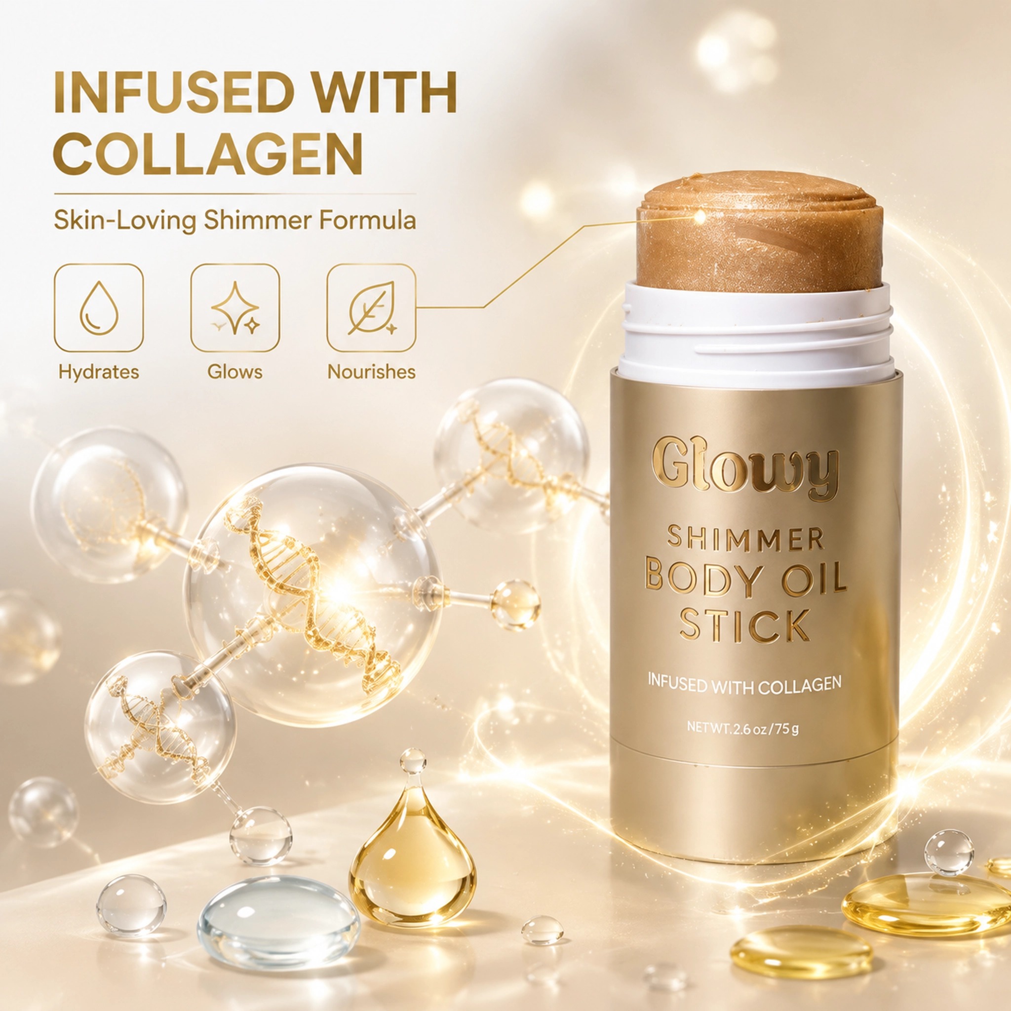 Glowy Shimmer Body Oil Stick 75g Collagen Infused Moisturizing Nourishing Private Label Custom Logo Wholesale