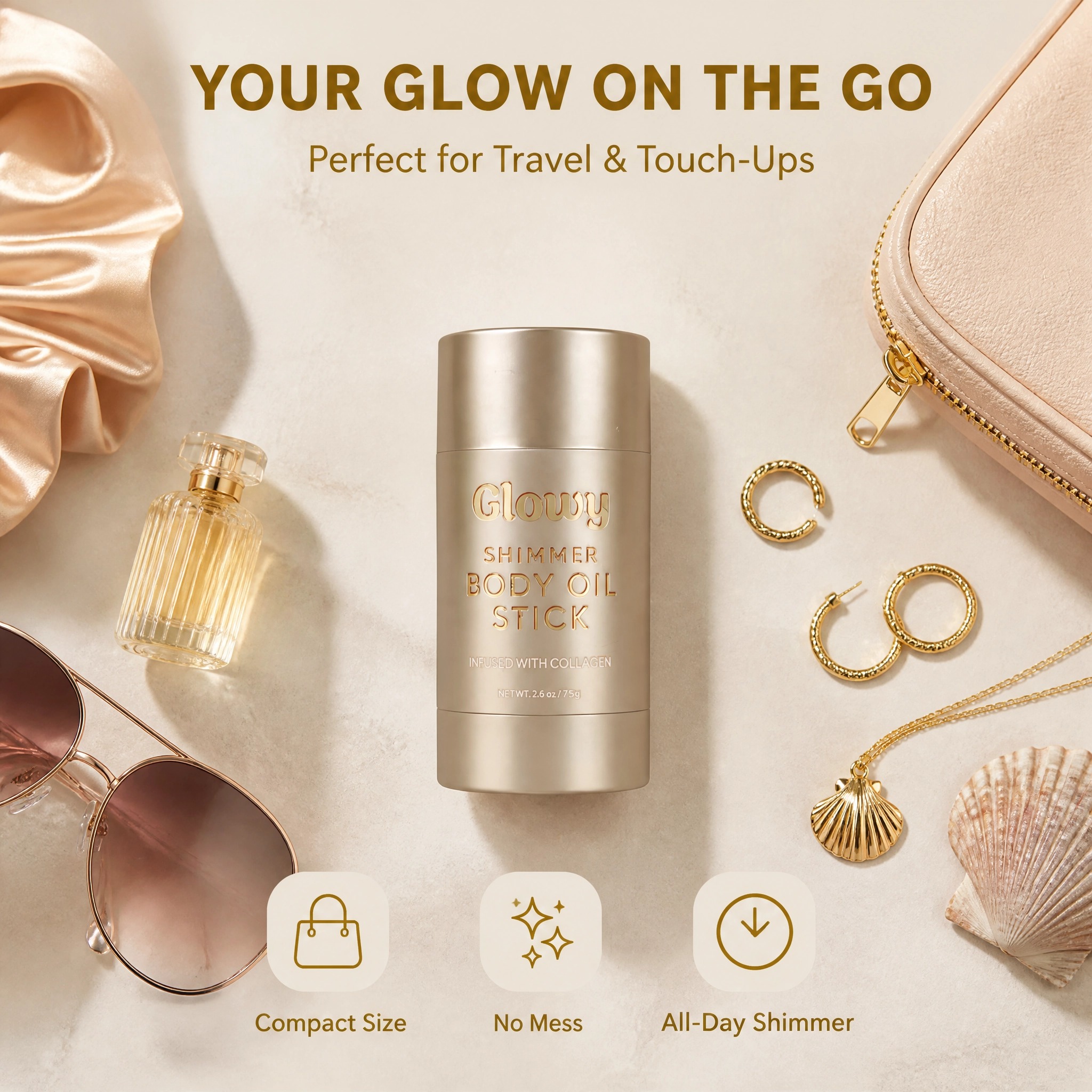 Glowy Shimmer Body Oil Stick 75g Collagen Infused Moisturizing Nourishing Private Label Custom Logo Wholesale