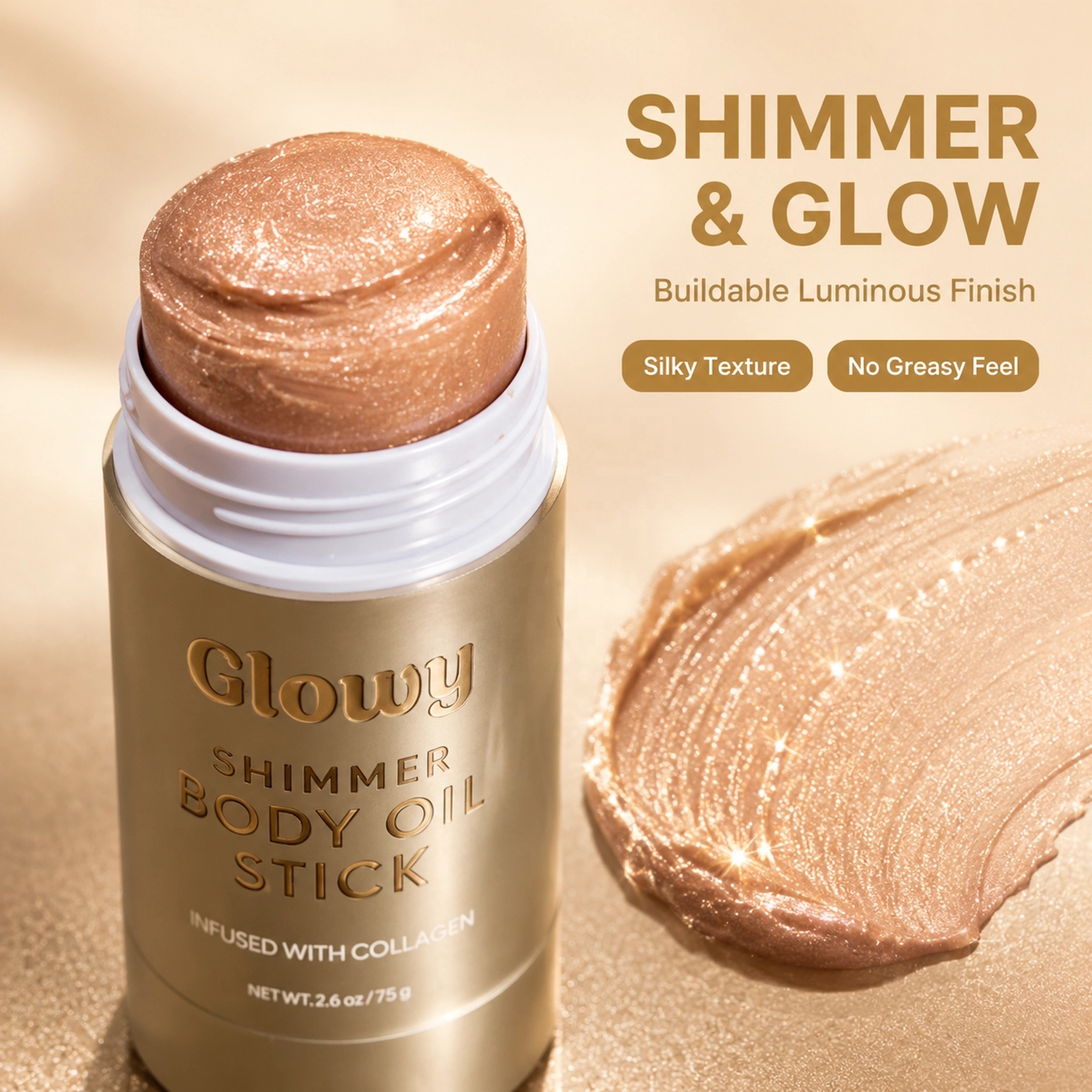 Glowy Shimmer Body Oil Stick 75g Collagen Infused Moisturizing Nourishing Private Label Custom Logo Wholesale