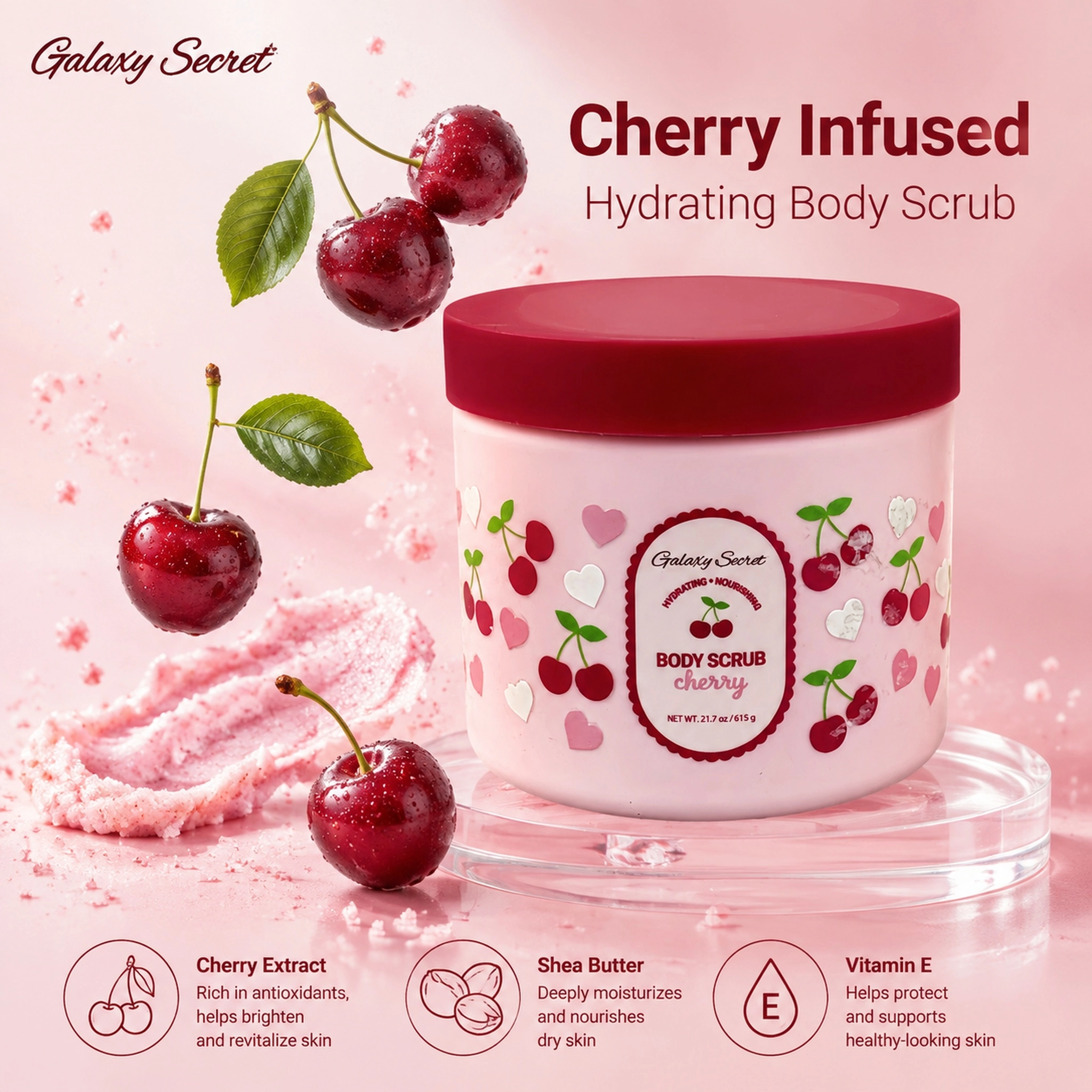 Galaxy Secret Cherry Body Scrub 615g Hydrating Nourishing Exfoliating Skin Care Private Label Wholesale