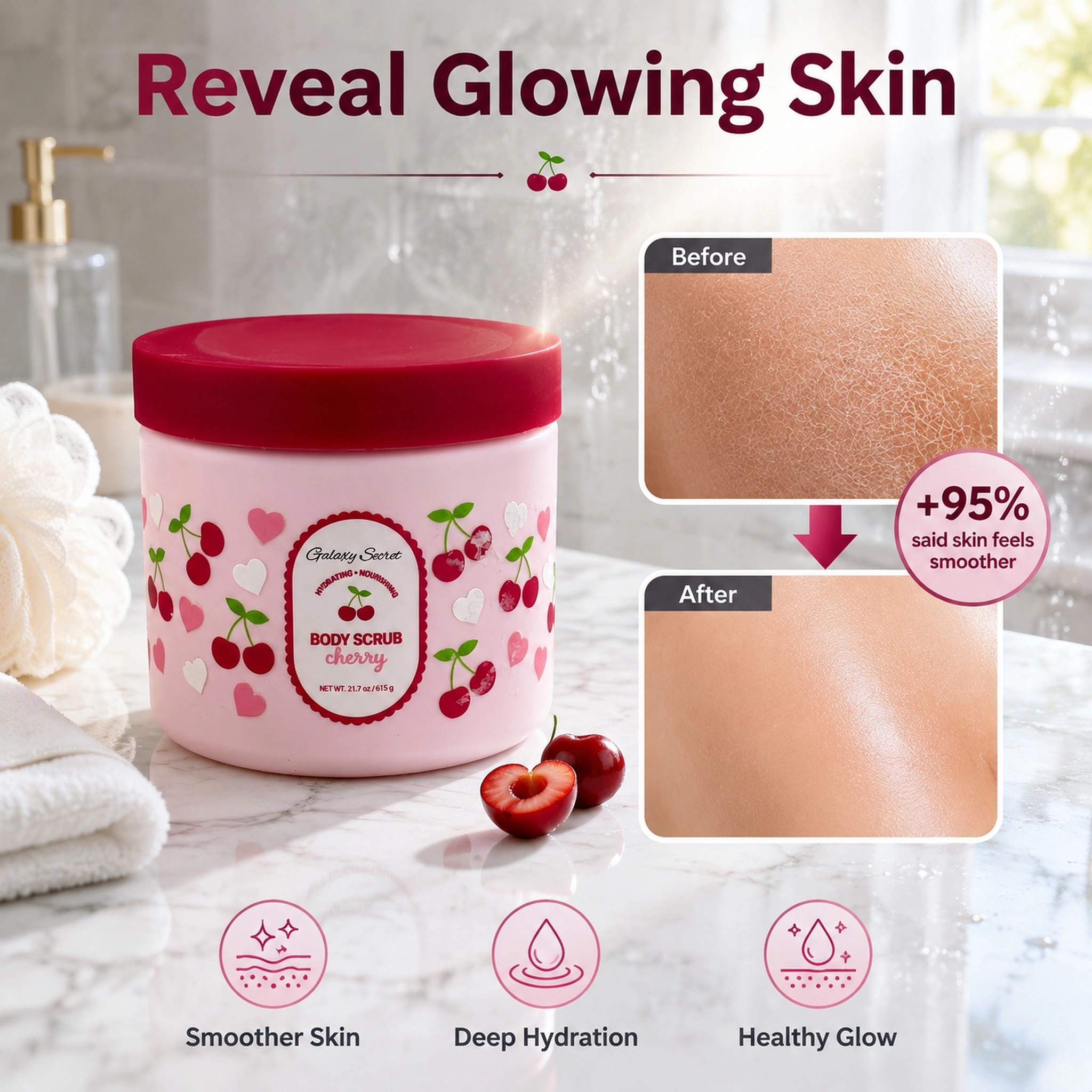 Galaxy Secret Cherry Body Scrub 615g Hydrating Nourishing Exfoliating Skin Care Private Label Wholesale