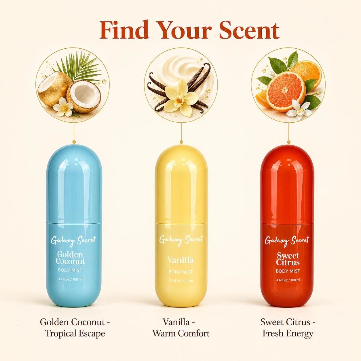 3pcs Body Mist Gift Set 100ml Each Coconut Vanilla Citrus Long Lasting Fragrance Scent Private Label Custom Logo Wholesale