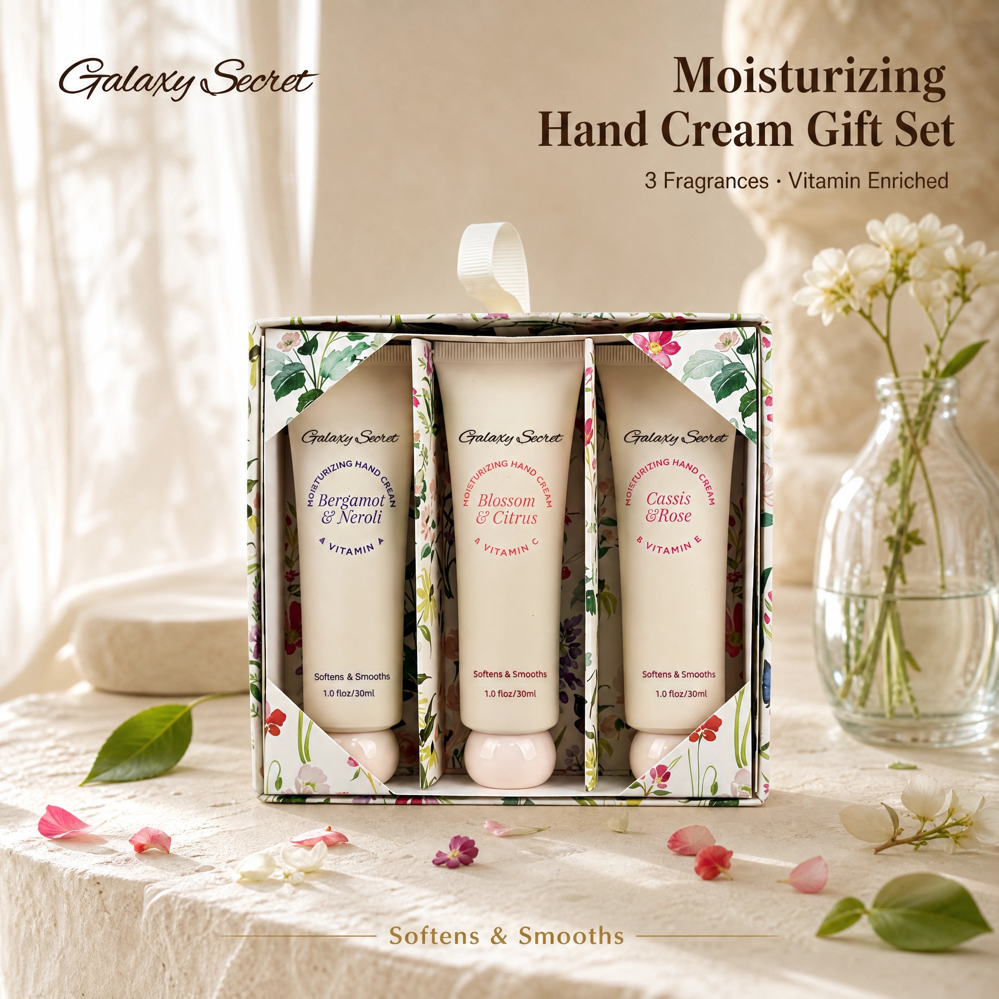 Floral Hand Cream Gift Set 30ml Vitamin A C E Bergamot Neroli Citrus Rose Moisturizing Smooth Private Label Custom Wholesale