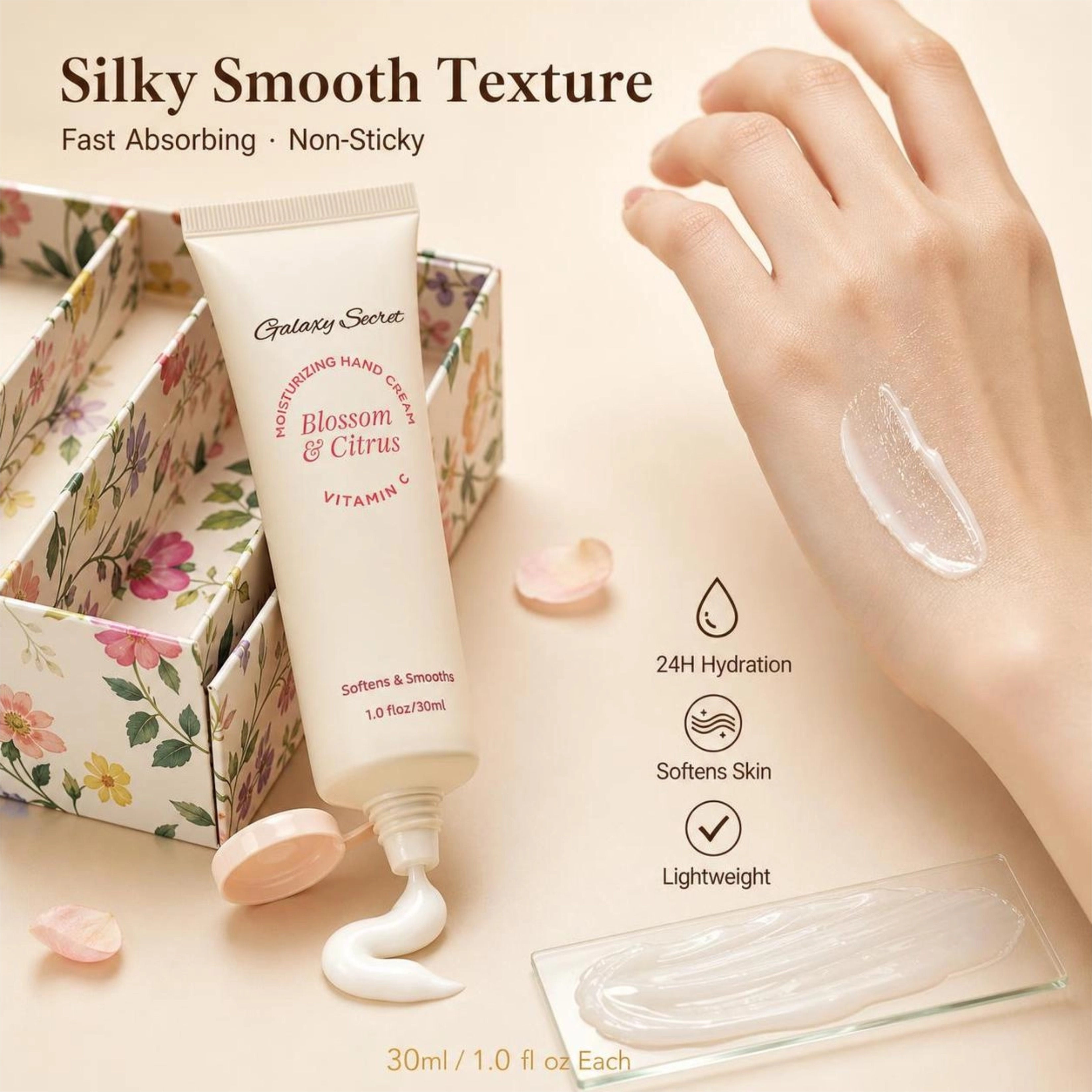 Floral Hand Cream Gift Set 30ml Vitamin A C E Bergamot Neroli Citrus Rose Moisturizing Smooth Private Label Custom Wholesale