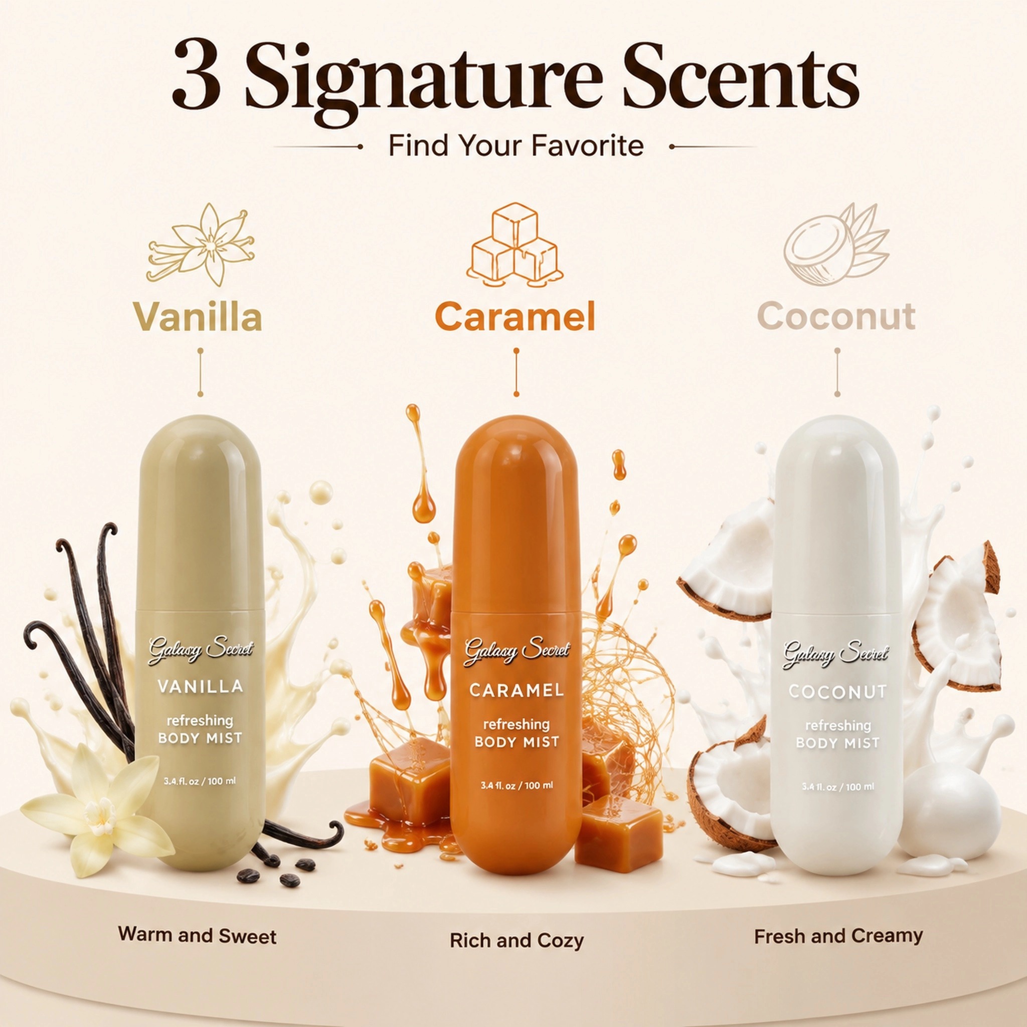 Refreshing Body Mist Gift Set 100ml Vanilla Caramel Coconut Hydrating Long Lasting Fragrance Private Label Custom Logo Wholesale