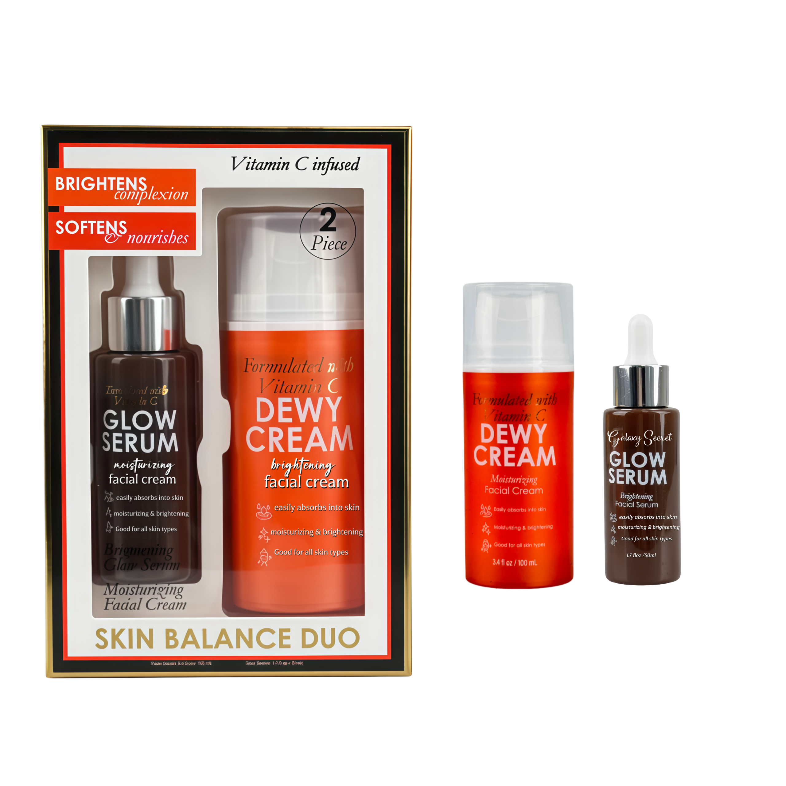 Skin Care Set Glow Facial Serum & Dewy Face Cream Moisturizing Brightening Nourishing Facial Kit Private Label Wholesale