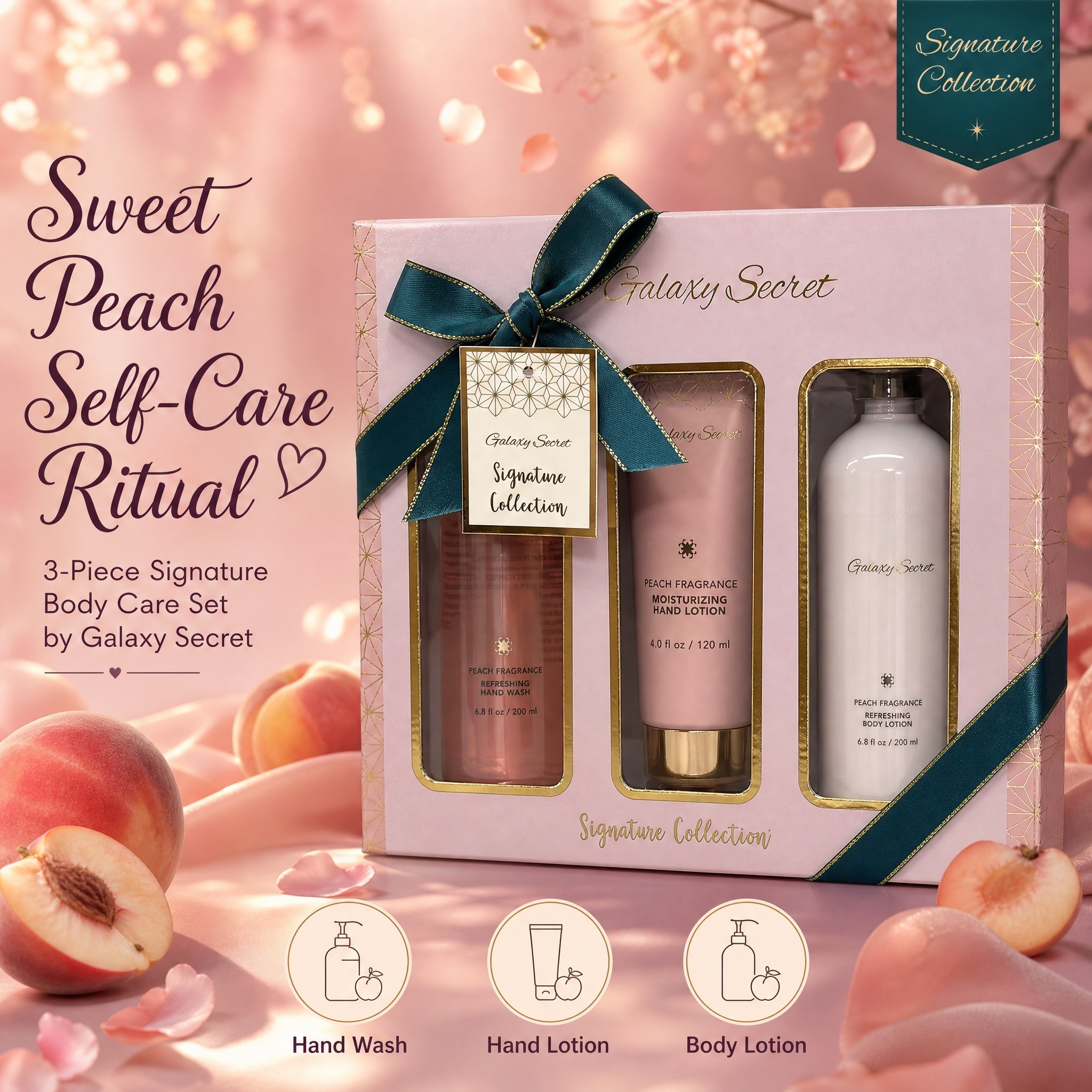 Oem/odm Galaxy Secret Privacy Label Moisturizer Refreshing Luxury Peach Scent Body Gift Set