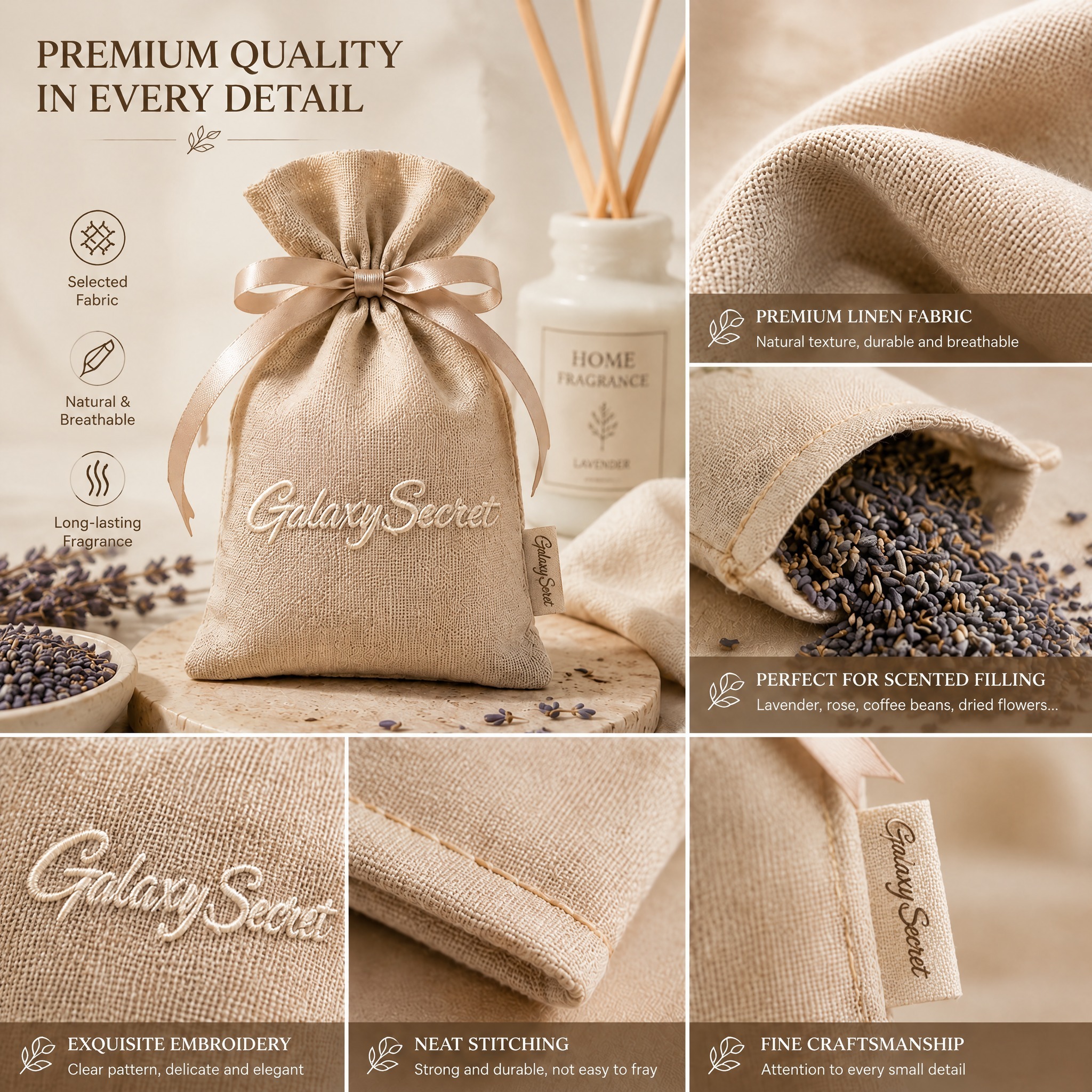 Galaxy Secret Linen Drawstring Botanical Floral Print Fragrance Sachet Natural Plant Extract Lasting Scent Wardrobe Cabinet