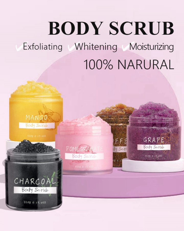 Private Label 100% Natural Oily Coffee Grape Charcoal Exfoliating Whitening Moisturizing Body Scrub